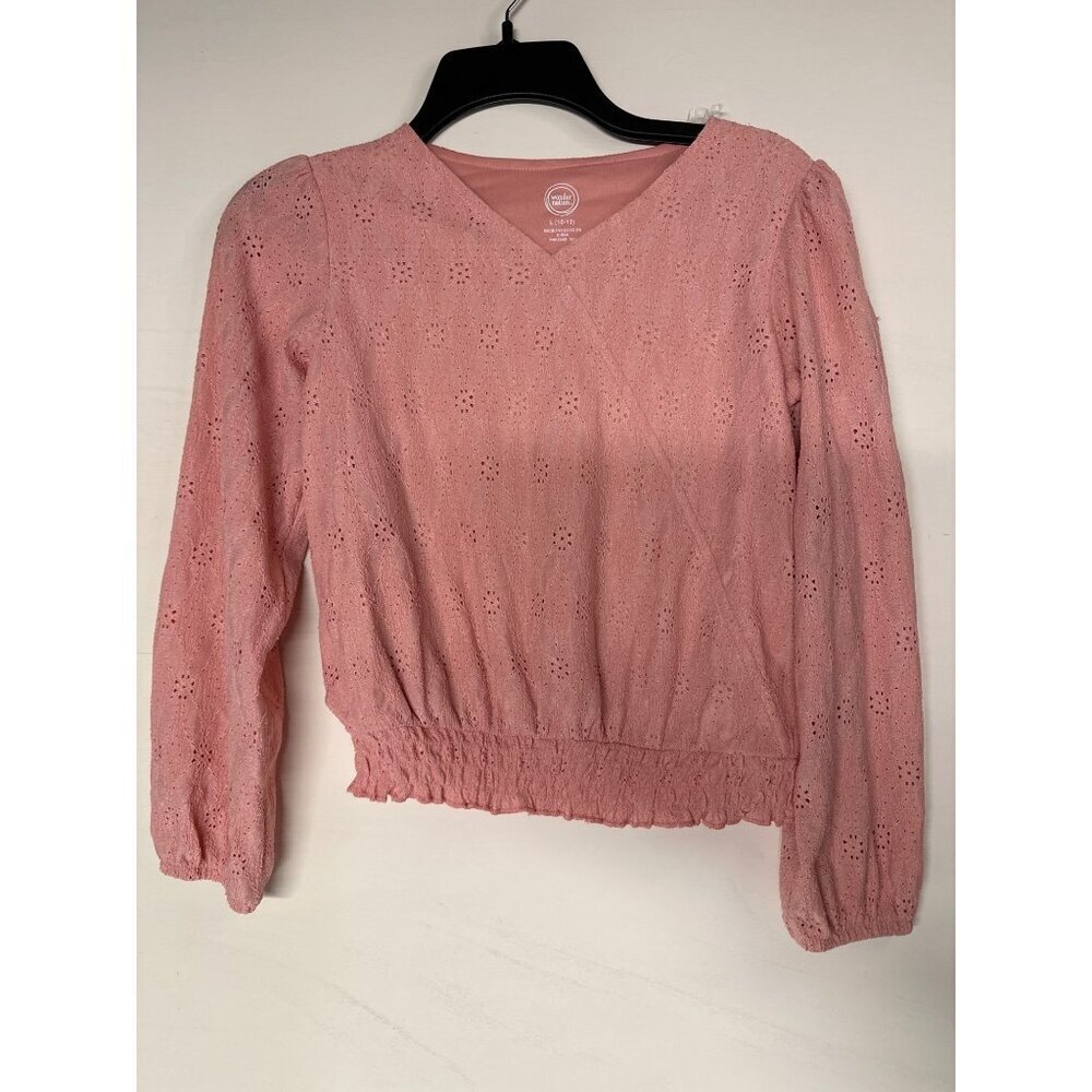 Wonder Nation Girls L 10-12 Pink Eyelet Bell Sleeve Top Cottagecore Long Sleeve
